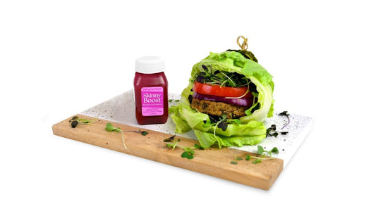 Bottle with veggie burger 