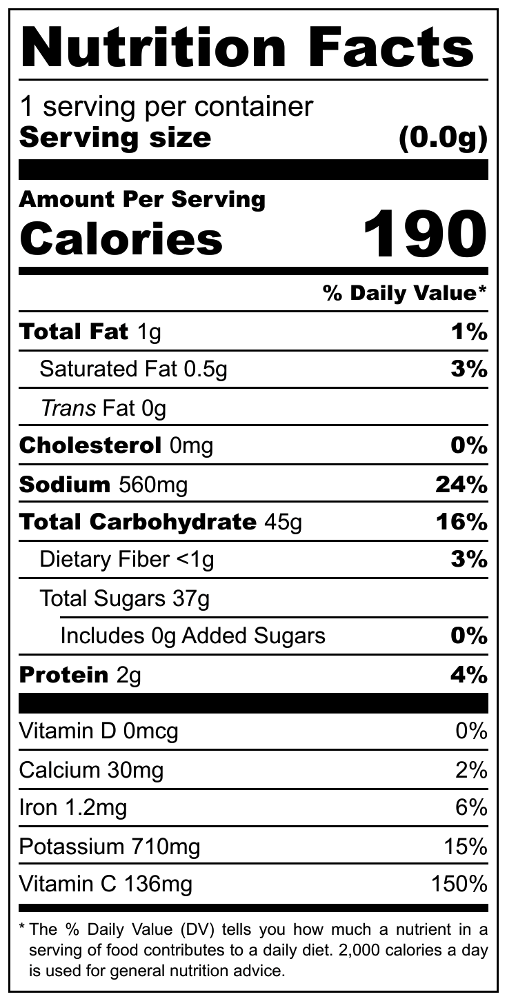 Pre-Workout Juice nutrition facts