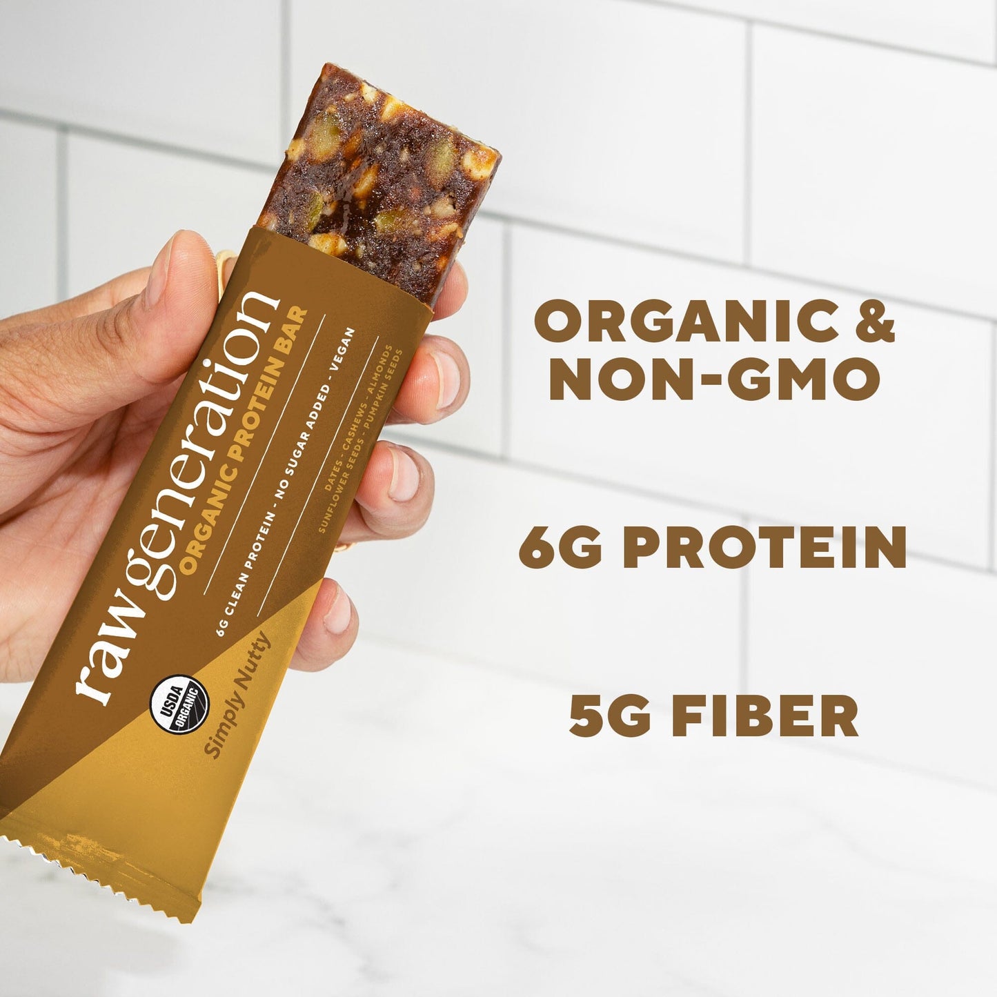 Organice & non-GMO, 6g protein, 5g fiber