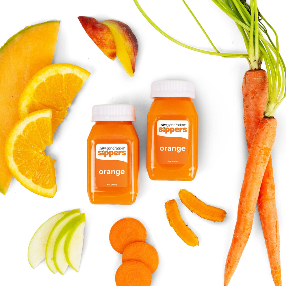 Orange Sippers bottles with ingredients