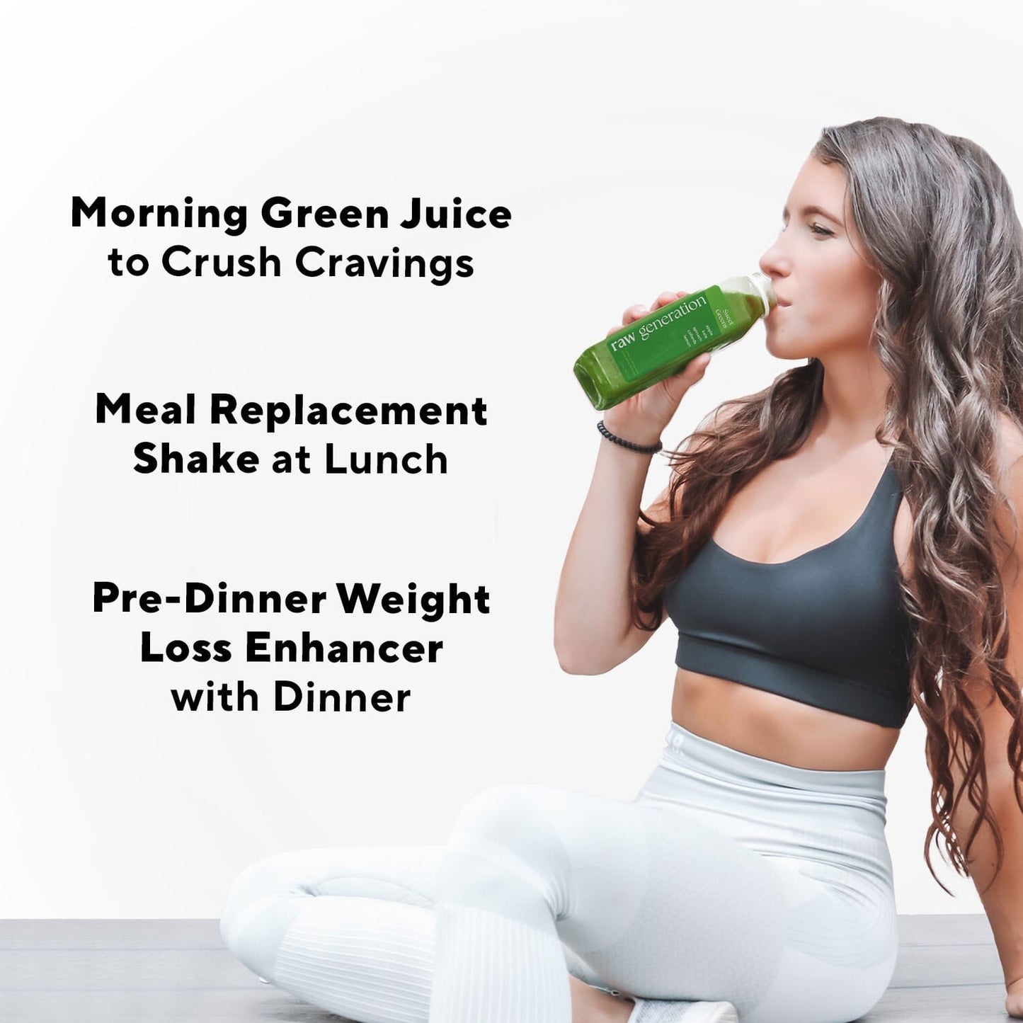 Morning green juice, Lunch meal replacement shake, pre-dinner weight loss enhancer