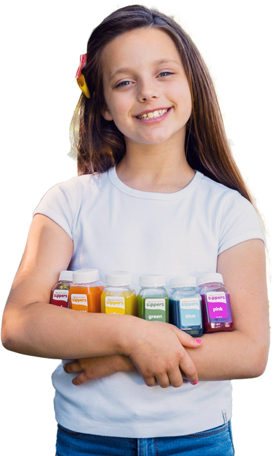 Girl holding Little Sippers juice bottles