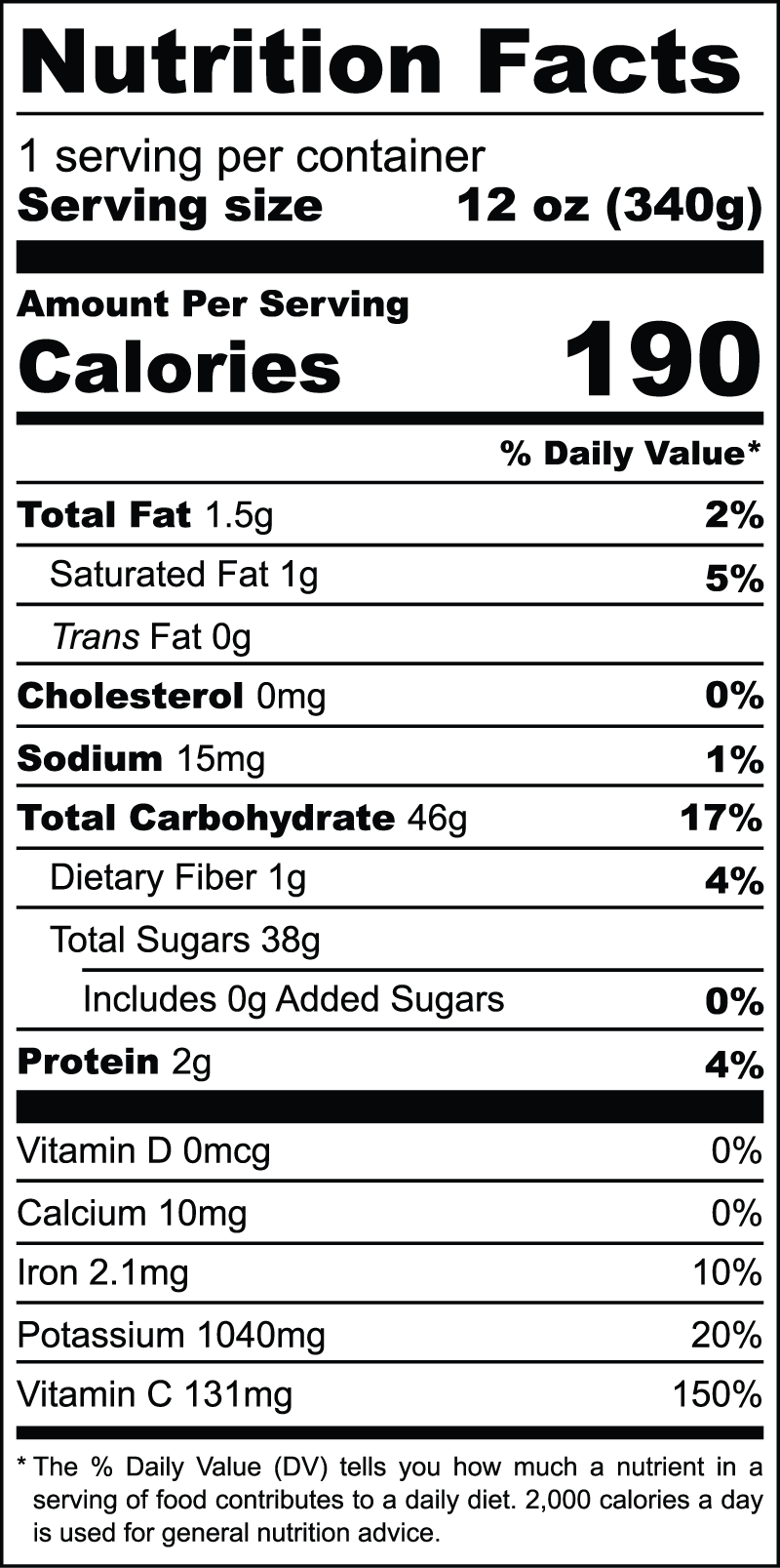 Calm nutrition facts