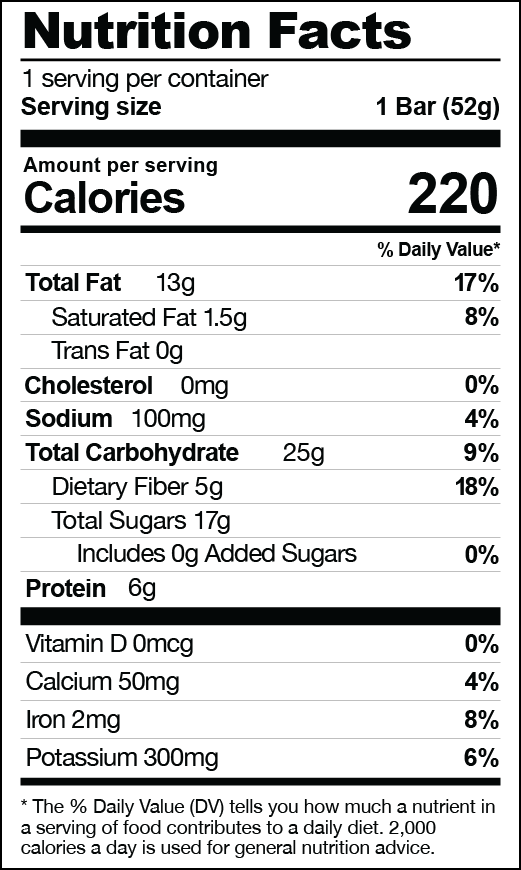 No B.S. Simply Nutty Bar nutrition facts