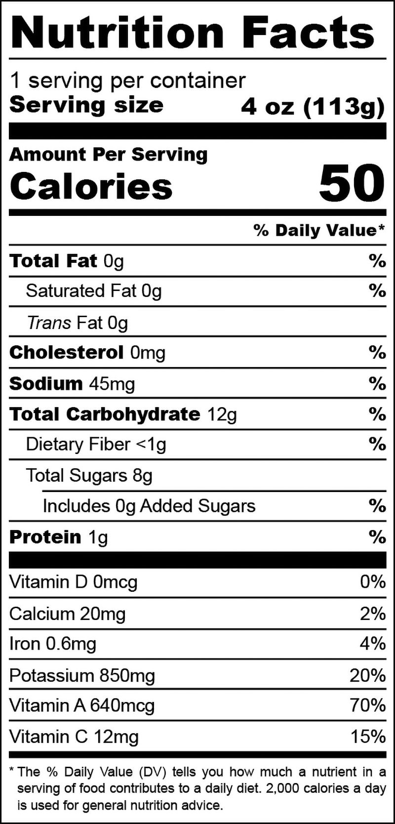 Orange Sipper nutrition facts