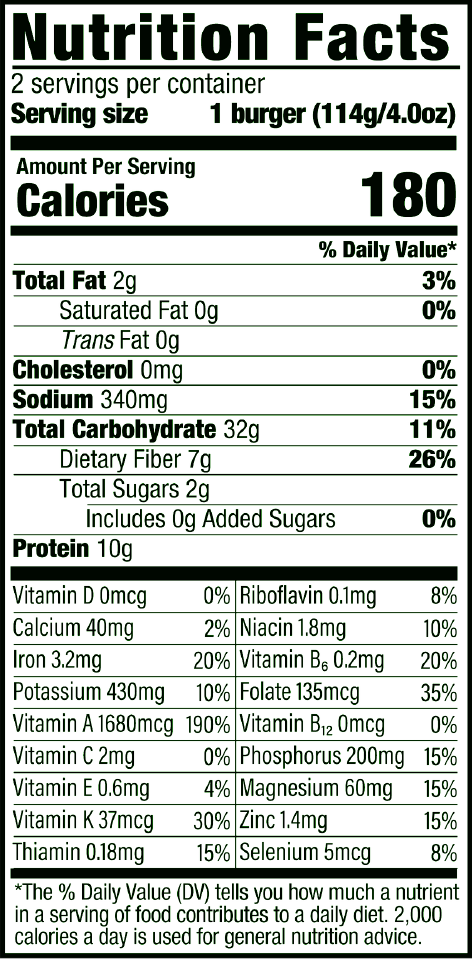 Veggie Burger nutrition facts