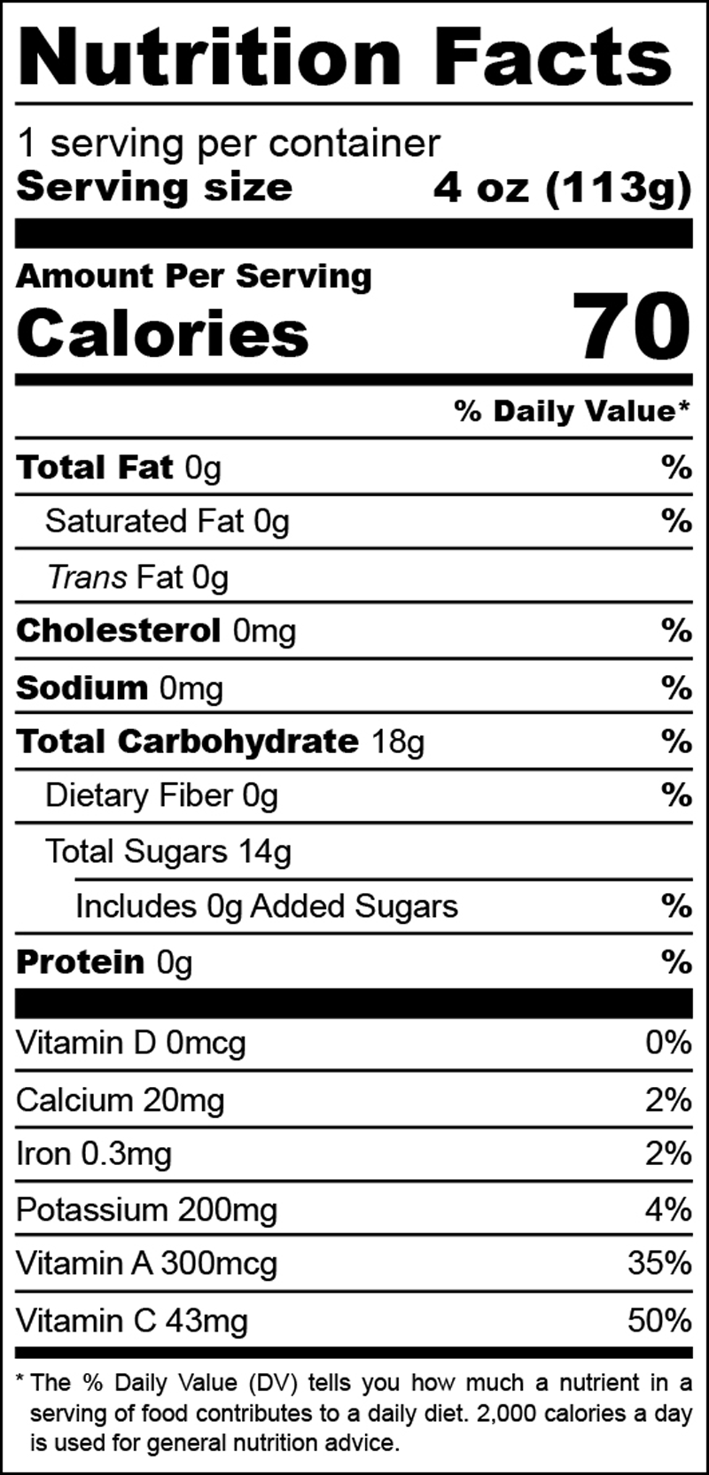 Yellow Sipper nutrition facts